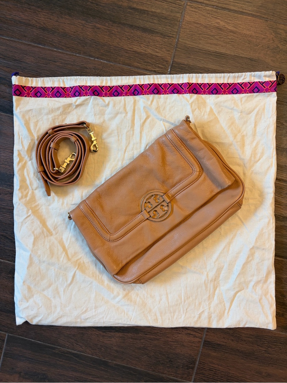 Tory Burch Cognac Leather Fold-Over Crossbody Bag